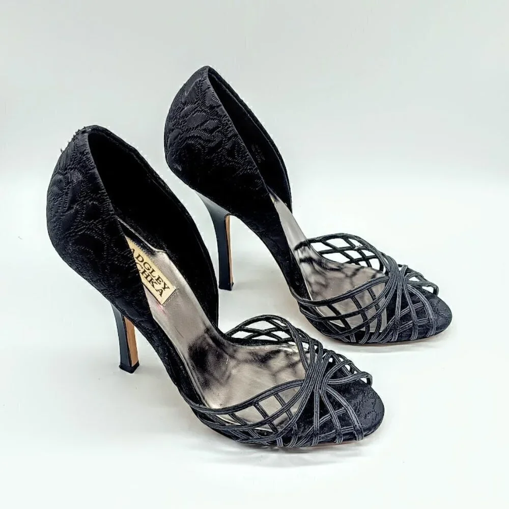 Badgley Mischka Black Webbed Peep Toe Heels 7.5M